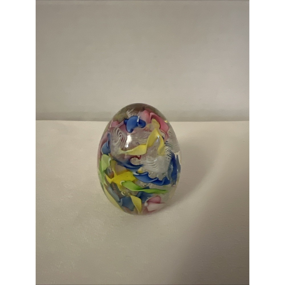 Vintage Murano Latticino Zanfirico Toso Scrambled Egg Paperweight 1970s Italy